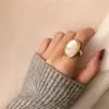 Anillo de Cobre Ovalado Chapado en Oro Estilo Francés Vintage de Plata 925 Dongdaemun Anillo Exagerado para Mujer con Concha Coreana