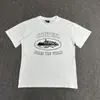 Venta a largo plazo de la serie Corteiz Devil Island, con un estampado de logo de letras en una camiseta de cuello redondo y manga corta, un estilo de algodón ajustado para ventas transfronterizas