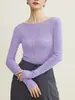 Camiseta interior fina de lana 100% pura de 18 pines Yangzi sin costuras, cuello barco, suéter de punto ajustado para mujer