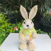 [conejo de paja de 25 cm] Adornos artesanales decorativos de Pascua decoración retro para el hogar estilo pastoral