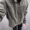 Jaqueta Jeans Masculina Estilo Americano Solta Casual Gola Alta Zíper Jaqueta Estilo Hong Kong Versátil Cool Oversized Tendência Marca Top Roupa