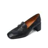 Zapatos de tacón grueso de cuero de vaca de primera capa para mujer, zapatos de tacón medio, nuevo estilo de otoño, cuero genuino, puntera cuadrada, elegantes zapatos de corte medio para mujer, talla 40