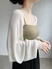 Chaleco Blanco de Protección Solar Tencel Seda de Hielo Cárdigan de Punto para Mujer Verano Fino Chal Exterior Blusa Top Chaqueta Corta