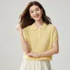 Nuevo Top de Punto de Manga Corta de Cachemira para Otoño Temprano para Mujer, Estilo Francés, Cuello Polo, Tejido de Trenzas, Suéter Base de Lana