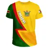 Padrão de Bandeira e Brasão Nacional do Zimbábue Impressão 3D Transfronteiriça Nova Camiseta Masculina de Manga Curta Venda Direta da Fábrica Fornecimento