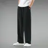 Pantalones Casuales de Lino para Hombre Otoño Lujo Ligero Estilo Chino Pantalones Largos de Algodón Lino Holgados Talla Grande Pantalones de Pierna Recta Hombre Negro Blanco