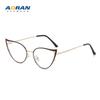 Gafas de ojo de gato lisas personalizadas europeas y americanas para mujer, montura de gafas de metal retro a la moda para fotografía callejera, forma cóncava, se pueden equipar con lentes para miopía, anti-luz azul