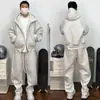 Conjunto de agasalho casual esportivo com capuz, estilo americano, moderno, para outono e inverno, com jaqueta simples e versátil e calça comprida