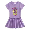 2026 Nuevo Estilo de Verano Estilo Coreano Ropa Infantil Vestido de Niña de Dibujos Animados de Manga Corta con Colores Contrastantes para Bebés y Elegantes Faldas Plisadas