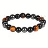 Pulsera Triple Ecológica Transfronteriza con Ojo de Tigre Natural, Obsidiana, Hematita Negra y Perlas Volcánicas de 8 mm Pulsera Hecha a Mano