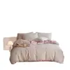 Juego de cuatro piezas de funda de edredón de gasa de doble capa 100% algodón estilo INS rústico, juego de ropa de cama de tres piezas estilo coreano simple 100% algodón para estudiantes
