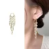 Moda de Lujo Accesible Francesa Pendientes de Borla Completamente Diamantados de Gama Alta Chapados en Cobre Oro Real de 18K Pendientes Elegantes de Corazón para Mujer