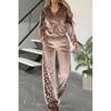 Otoño 2025 Caliente Transfronterizo Amazon Europeo y Americano Nuevo Estampado de Leopardo Color de Contraste Pantalones Manga Larga Conjunto de Ropa para el Hogar