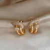 Pendientes de Doble Capa con Forma de C, Letra V de Zircón Exquisito, Aguja de Plata, Pendientes Versátiles de Estilo Coreano, Nicho de Lujo Ligero para Mujer