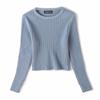 Moda Feminina Europeia e Americana Nova Outono e Inverno Cor Sólida Cor Doce Base Gola Redonda Top de Malha W4881 Manga Longa