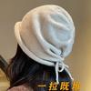 Sombrero de Montón Popular de Internet para Mujer Otoño e Invierno Hecho en Japón Cara Pequeña Baotou Sombrero Frío Envoltura Cabeza Grande Cordón Ajustable Rizo Sombrero de Lana Tejido