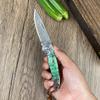 Navaja plegable de acero de Damasco, Cuchillo para fruta, Cuchillo portátil para exteriores, Cuchillo hecho a mano, Mango de turquesa, Cuchillo pequeño, Transfronterizo