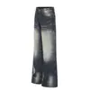 K5671 calle principal estilo americano unisex ropa urbana diseño de patrón de bigotes lavado jeans vintage ligeramente acampanados para hombre