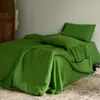 Conjunto de Quatro Peças em Gaze Dupla Lavada 100% Algodão Francês Capa de Edredom Cor Sólida Verde Esmeralda Lençol de Cama Respirável Macio Aderente