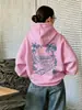 Talla europea transfronterizaPatrón de Palmera de Playa Paraíso Sudadera con Capucha de Lana Y2K Deportiva Holgada de Cuello Redondo para Mujer