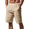 Pantalones cortos de lino para hombre estilo americano, holgados, transpirables, para la playa, con jacquard a rayas y cordón, pantalones cortos de verano de moda para hombre