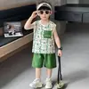 Conjunto de Chaleco sin Mangas de Verano para Niños 2026 Nuevo Estilo Coreano Conjunto de Dos Piezas con Pantalones Cortos Finos para Niños Atuendo de Verano de Bebé de Moda