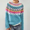 Nuevo suéter de punto para mujer estilo europeo y americano de Amazon, artículo popular de Wish, suéter de punto holgado de moda con bloques de color y cuello redondo