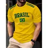 2026 Venda Quente Transfronteiriça Estilo Unissex Impresso em 3D Tendência Retrô Grande Caimento Solto Camiseta da Copa do Mundo Time de Futebol Brasil