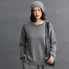 Tricô Cashmere Feminino Outono e Inverno Novo Gola Redonda Ombro Raglã Cor Sólida Espessado Solto Casual Versátil Tricô de Cashmere