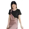 Blusa Gola Careca Solta Casual Urbana Cor Sólida Algodão Modal Rosa Manga Curta Feminina Verão Lotte