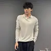 Suéter de punto casual simple y exquisito para hombre, estilo italiano, con cuello solapa, old money, de manga larga, color liso, versátil para otoño e invierno