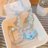 Acessórios Infantis Meninas Desenho Animado Princesa Conjunto de Colar e Pulseira com Contas Colar com Pingente de Menina Acessórios de Joias para Bebê