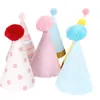 Chapéu de aniversário com bola de pelo grande Decoração de festa Festival Infantil Suprimentos para festa Pequeno adereço de cabeça de bola de pelo Chapéu de aniversário colorido