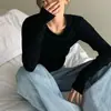 Cubrepiso de gasa a rayas estilo coreano, transpirable, relajado y casual, con escote asimétrico, mangas largas y corte holgado - un top perfecto para otoño y verano para mujer