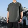 2026 Verano Nuevo Estilo Chino Camiseta para Hombre Tencel Lyocell Color Sólido Talla Grande Moderna Holgada Casual Top
