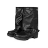 Botas de montaria femininas versáteis com sola de borracha para outono e inverno, botas de couro de cano médio com bico redondo, sola grossa, antiderrapantes, botas femininas leves para calçar sem cadarço