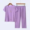 Traje de Manga Corta para Mujeres de Mediana Edad y Mayores, Camiseta Casual, Cuello Redondo, Ropa de Verano para Mamá, Ropa Transpirable para Casa, Pijama Exterior