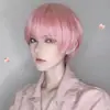 Cosplay de anime bidimensional cabelo falso masculino peruca dourada real falsa feminina tomboy franja oblíqua conjunto de cabelo curto