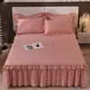 Falda de Cama de Color Sólido 100% Algodón Cubrecama Juego de Tres Piezas Algodón Puro Estilo Sencillo Primavera y Verano Pieza Única Algodón Puro Antideslizante Cubierta Bonita Encaje Cubierta de Ropa de Cama