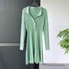 Lujo Ligero Francés 2024 Principios de Primavera Nueva Ropa para Mujer, Vestido de Punto de Color Sólido de Manga Larga con Cuello Polo Estilo Chanel Verde Menta