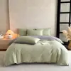 Cor Sólida Estilo Simples Amigo da Pele Nuvem Macia Bicolor 100% Algodão Algodão Puro 13372 Conjunto de Quatro Peças Lençol de Cima Lençol com Elástico Estilo Conjunto de Quatro Peças