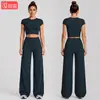 Conjunto de Roupa Esportiva Yoga Transfronteiriça de Manga Curta para Mulheres, Tecido Escovado Justo Camiseta Fitness, Conjunto de Tops Casuais para Corrida de Secagem Rápida