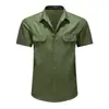 Camisa de Trabalho Masculina de Manga Curta para o Verão Cor Sólida Gola Lapela Casual Solta para Uso Externo Tamanho Grande Fina Respirável Camisa Masculina