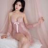 Meiyijia Ropa Interior Sexy Encaje Transparente Camisón de Tirantes Malla Semitransparente Tirantes Divididos Bata de Tres Piezas