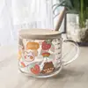 Copo de Vidro Ins com Canudo, Copo de Café da Manhã com Leite, Copo de Sobremesa, Copo Graduado com Tampa e Colher, Presente Fofo com Logo Estampado