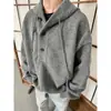 Suéter com Capuz Cinza MADEEXTREME para Homens e Mulheres, Tricô Pulôver Vintage, Casaco Casual de Caimento Solto para o Inverno