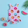 Traje de baño sin mangas para niños con estampado de donas, Traje de baño de una pieza tipo tank top estampado para niñas, Traje de baño para bebé niña, Comercio exterior transfronterizo 2027