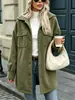 Amazon ropa europea y americana para mujer de venta transfronteriza otoño e invierno simple de pana con bolsillo con capucha chaqueta cárdigan de manga larga de un solo botón