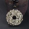 Colgante Dragón de Hierba de Obsidiana Dorada Colgante Dragón del Zodiaco de Obsidiana Negra Collar de Dragón Volador de Cristal para Hombres y Mujeres Collar de Pareja Estilo Chino