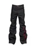 Comercio exterior jeans acampanados negros y rojos bordados de la alta calle americana para hombre, diseño único, pantalones rectos holgados y elegantes